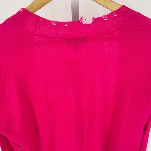 Evereve Conroy Hot Pink Distressed Cropped Cardigan Alison Joy NWT Size Small - Picture 11 of 14